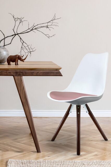 Fusion Living Soho Plastic Dining Chair with Pyramid Dark Wood Legs in Dusty Pink - image 1