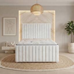 "Somnior Eleanor Velvet Divan Bed Mattress 4 Draw 54"" Headboard 22"" Footboard in White - Size: Small Double" - thumbnail 5