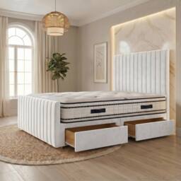 "Somnior Eleanor Velvet Divan Bed Mattress 4 Draw 54"" Headboard 22"" Footboard in White - Size: Small Double" - thumbnail 3