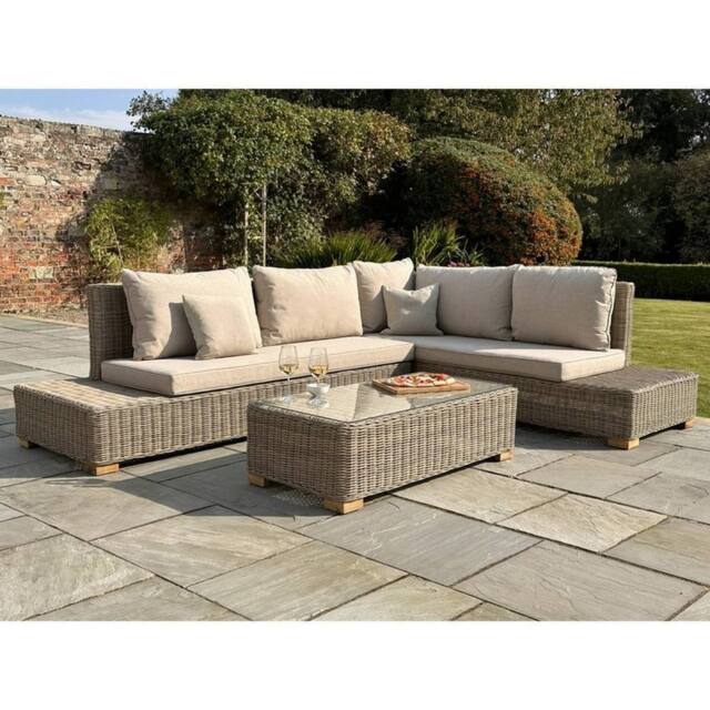 Lemon Pavilion Furniture and Decor Capri Collection Outdoor Large Corner and Coffee Table Set - Beige