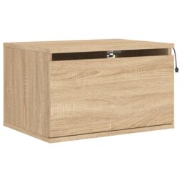 Berkfield Home Wall-mounted Bedside Cabinet with LED Lights Sonoma Oak in Brown - thumbnail 3