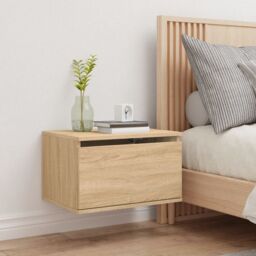 Berkfield Home Wall-mounted Bedside Cabinet with LED Lights Sonoma Oak in Brown - thumbnail 4
