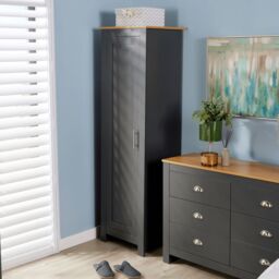 Home Source Wardrobe 1 Door Bedroom Clothing Storage Oak Top Wooden Unit in Dark Grey - thumbnail 2