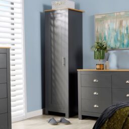 Home Source Wardrobe 1 Door Bedroom Clothing Storage Oak Top Wooden Unit in Dark Grey