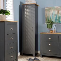 Home Source Wardrobe 1 Door Bedroom Clothing Storage Oak Top Wooden Unit in Dark Grey - thumbnail 3