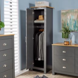 Home Source Wardrobe 1 Door Bedroom Clothing Storage Oak Top Wooden Unit in Dark Grey - thumbnail 4