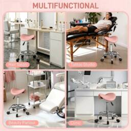 Nordara Saddle Chair, Rolling Salon Stool for Massage Spa, Pink - Size: 40 cm x 30 cm - thumbnail 6