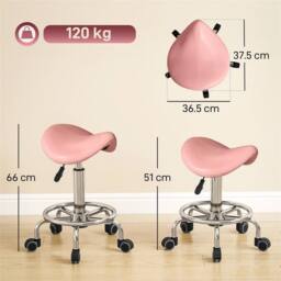 Nordara Saddle Chair, Rolling Salon Stool for Massage Spa, Pink - Size: 40 cm x 30 cm - thumbnail 2