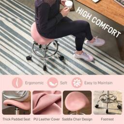 Nordara Saddle Chair, Rolling Salon Stool for Massage Spa, Pink - Size: 40 cm x 30 cm - thumbnail 5