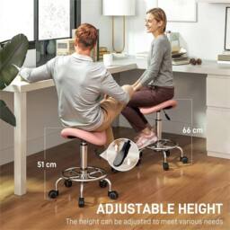 Nordara Saddle Chair, Rolling Salon Stool for Massage Spa, Pink - Size: 40 cm x 30 cm - thumbnail 4