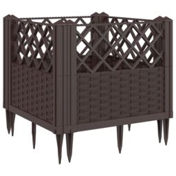 Berkfield Home Garden Planter with Pegs Brown 43.5x43.5x43.5 cm PP - thumbnail 2
