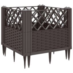 Berkfield Home Garden Planter with Pegs Brown 43.5x43.5x43.5 cm PP - thumbnail 6