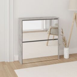 Berkfield Home Shoe Cabinet with Mirror 2-Layer Concrete Grey 63x17x67 cm - Size: 63 x 17 x 67 cm - thumbnail 1