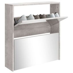 Berkfield Home Shoe Cabinet with Mirror 2-Layer Concrete Grey 63x17x67 cm - Size: 63 x 17 x 67 cm - thumbnail 3