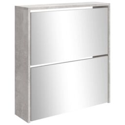 Berkfield Home Shoe Cabinet with Mirror 2-Layer Concrete Grey 63x17x67 cm - Size: 63 x 17 x 67 cm - thumbnail 4
