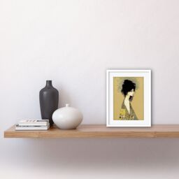 "Artery8 Wall Art Print Klimt Style Woman in Multi Coloured Shawl Painting Artwork Framed 9X7 Inch in White - Size: W7"" x H9""" - thumbnail 2