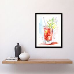 "Artery8 Bloody Mary Cocktail Drink Watercolour Simple Framed Art Print in Red - Size: W12"" x H16""" - thumbnail 4