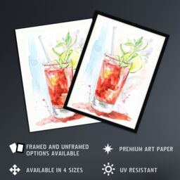 "Artery8 Bloody Mary Cocktail Drink Watercolour Simple Framed Art Print in Red - Size: W12"" x H16""" - thumbnail 2