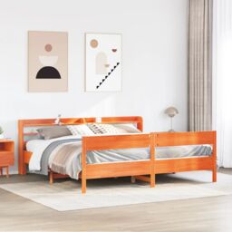 Berkfield Home Bed Frame without Mattress Wax Brown 180x200 cm Super King Solid Wood Pine - thumbnail 1