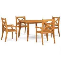 Berkfield Home 5 Piece Garden Dining Set Solid Wood Acacia in Brown - thumbnail 2