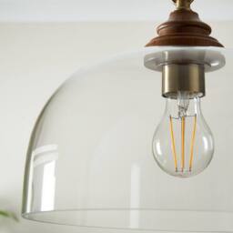 First Choice Lighting Rutherford - Antique Brass with Glass & Wood Ceiling Pendant Light in Bronze - thumbnail 2
