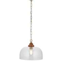 First Choice Lighting Rutherford - Antique Brass with Glass & Wood Ceiling Pendant Light in Bronze - thumbnail 4