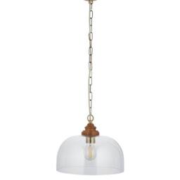 First Choice Lighting Rutherford - Antique Brass with Glass & Wood Ceiling Pendant Light in Bronze