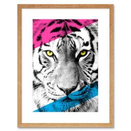 "Artery8 Wall Art Print Contemporary Bold CMYK Tiger Art Framed 9x7 inch in Beige - Size: W7"" x H9""" - thumbnail 1
