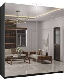 MN Furniture Full Mirror 150cm Sliding Doors Wardrobe with LED Lighting in Black - thumbnail 2