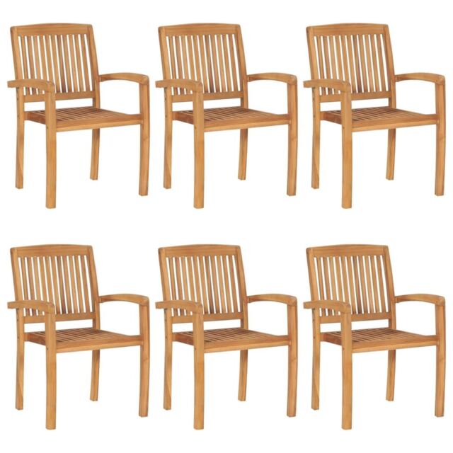 Berkfield Home Stacking Garden Chairs 6 pcs Solid Teak Wood in Brown - image 1