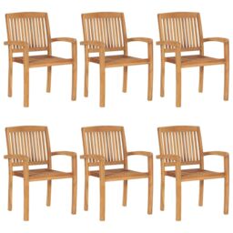 Berkfield Home Stacking Garden Chairs 6 pcs Solid Teak Wood in Brown - thumbnail 1
