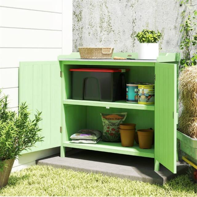 EONLION Green-Garden Storage Cabinet Potting Bench Table in Green - Size: 100 cm - image 1