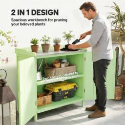 EONLION Green-Garden Storage Cabinet Potting Bench Table in Green - Size: 100 cm - thumbnail 3