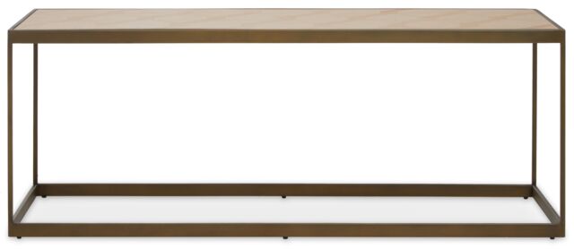 Orsina Brown Coffee Table, Oak Veneer Wooden Top With Brushed Brass Steel Frame, Sledge Base Coffee Table - image 1