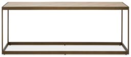 Orsina Brown Coffee Table, Oak Veneer Wooden Top With Brushed Brass Steel Frame, Sledge Base Coffee Table - thumbnail 1