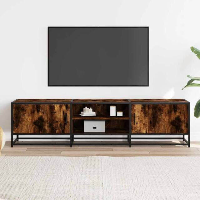 Berkfield Home TV Cabinet Smoked Oak 160x35x41 cm Engineered Wood & Metal in Brown - Size: 160 x 35 x 41 cm - image 1