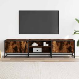 Berkfield Home TV Cabinet Smoked Oak 160x35x41 cm Engineered Wood & Metal in Brown - Size: 160 x 35 x 41 cm - thumbnail 1