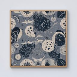 Warren Reed - Designer Abstract Moon & Stars Framed Canvas in Light Brown - Size: w40 inch x h40 inch - thumbnail 1