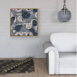 Warren Reed - Designer Abstract Moon & Stars Framed Canvas in Light Brown - Size: w40 inch x h40 inch - thumbnail 2