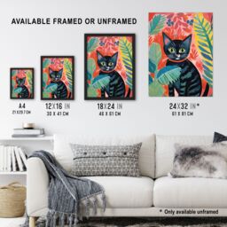 "Artery8 Henri Matisse Style Black Cat In The Jungle Acrylic Painting Large Wall Unframed Art Poster Print Thick Paper 18X24 Inch - Size: W18"" x H24""" - thumbnail 3
