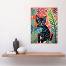 "Artery8 Henri Matisse Style Black Cat In The Jungle Acrylic Painting Large Wall Unframed Art Poster Print Thick Paper 18X24 Inch - Size: W18"" x H24""" - thumbnail 4
