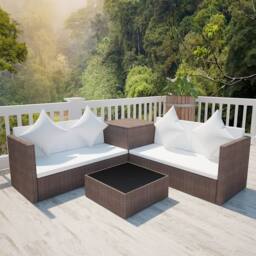 Berkfield Home Soft 4 Piece Garden Lounge Set with Cushions Poly Rattan Brown - thumbnail 2