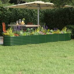 Berkfield Home Garden Raised Bed Powder-coated Steel 332x40x36 cm Green - Size: 332 x 40 x 36 cm - thumbnail 2
