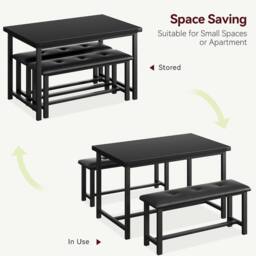 London Boutique 3PCS Dining Table & Benches Set Kitchen Table & 2 Upholstered Benches in Black - thumbnail 4