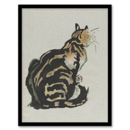 "Artery8 Sitting Cat Art Nouveau Painting Steinlen Framed Wall Art Print in Brown - Size: W12"" x H16""" - thumbnail 1