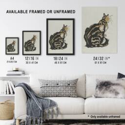 "Artery8 Sitting Cat Art Nouveau Painting Steinlen Framed Wall Art Print in Brown - Size: W12"" x H16""" - thumbnail 3