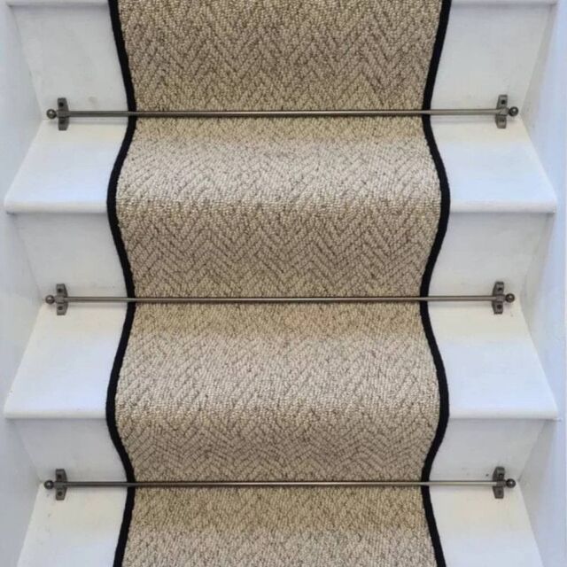 RainbowHome Herringbone Beige Biscotti Stair Runner With 100% Pure Wool Edge - Size: 70 cm x 700 cm - image 1