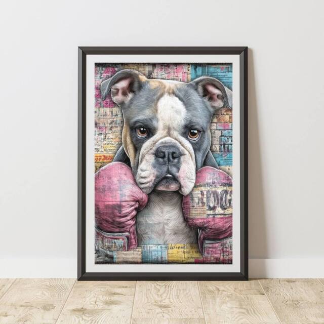 60 SECOND MAKEOVER Boxing Bulldog Graffiti Print Urban Street Art Poster Junk Journal - Size: A4 - image 1