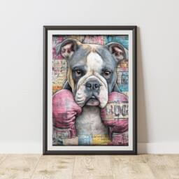 60 SECOND MAKEOVER Boxing Bulldog Graffiti Print Urban Street Art Poster Junk Journal - Size: A4 - thumbnail 1