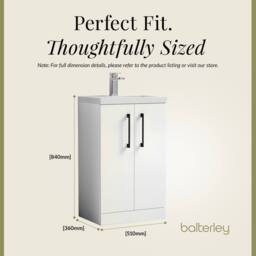 Balterley Bathroom Vanity Basin Unit, Black Handles, 500mm, Gloss White - thumbnail 5